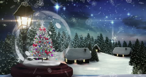 Christmas Snow Globe with Tree and Snowy Village Scene