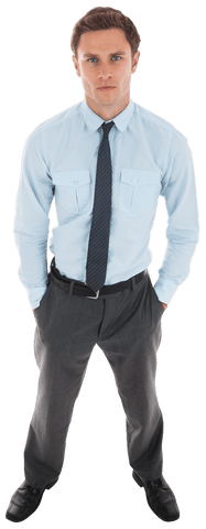 Confident Businessman Standing with Hands in Pockets on Transparent Background