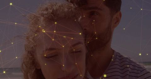 Romantic Couple Connected on Digital Beachfront Concept