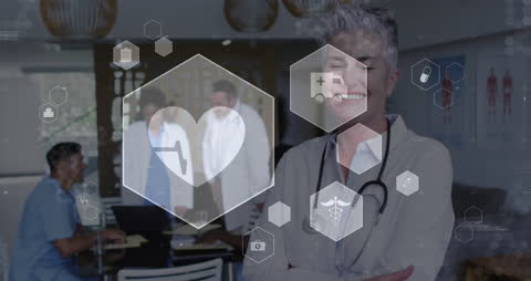 Smiling Female Doctor with Medical Technology Interface