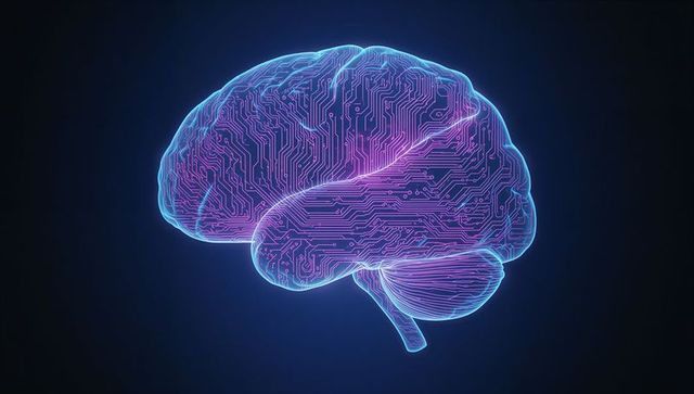 Futuristic AI-Driven Glowing Digital Brain with Circuitry in Void