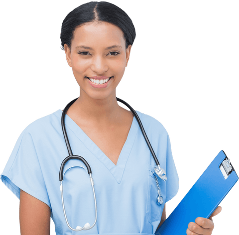 Smiling Female Medical Professional Holding Clipboard Transparent Background