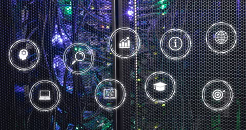 Digital Business Icons Overlay on Data Center