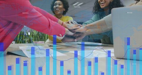 Diverse Business Team Collaborating with Data Overlay