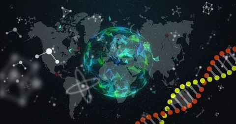 Global science revolution with dna and molecules concept design
