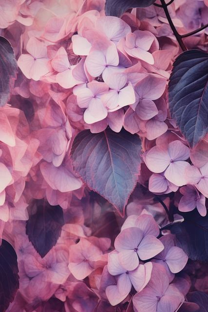 Full frame of pink hydrangeas background, created using generative ai technology. Flower, nature, colour and wallpaper concept digitally generated image.