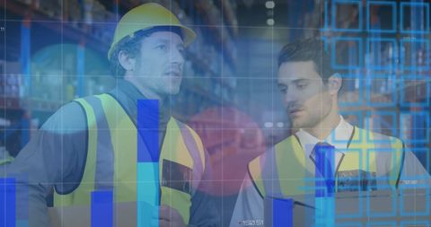 Warehouse Workers Analyzing Digital Data Overlay in Shipping Center - Download Free Stock Images Pikwizard.com