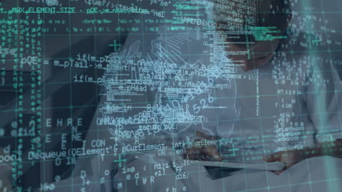 Young Girl in Hospital Using Digital Tablet with Data Overlay