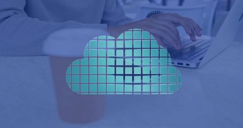 Digital interface cloud concept with laptop user