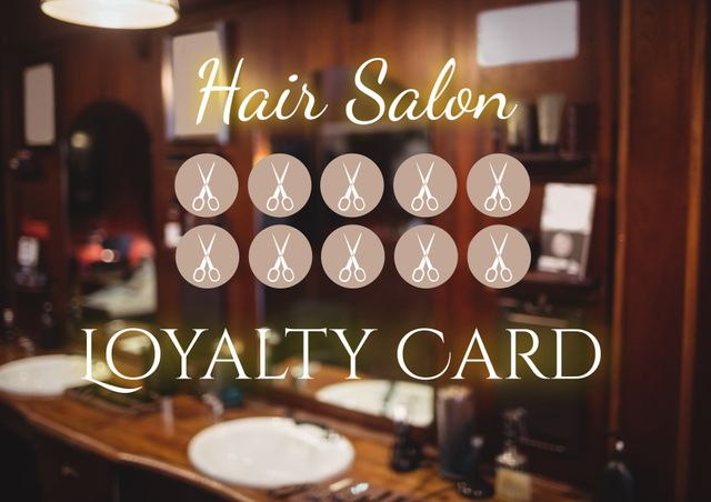 Hair salon loyalty card concept featuring a background of a professional hairdresser's salon. Ideal for promoting customer retention strategies, showcasing hair salon marketing, and highlighting client reward systems. Suitable for use in advertising campaigns, promotional materials, salon brochures, and social media posts targeting existing and potential salon clients.