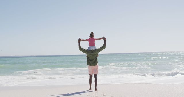 Father Carrying Daughter on Shoulders at Beach - Download Free Stock Images Pikwizard.com