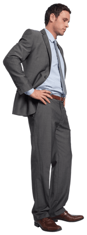 Serious Businessman in Formal Suit with Hands on Hips Transparent