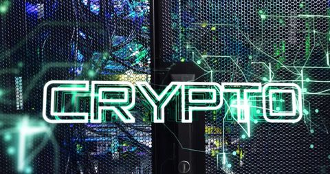 Crypto Text Overlaid on Futuristic Server Room Background - Download Free Stock Images Pikwizard.com