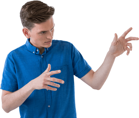 Man in Blue Shirt Making Animated Hand Gesture on Transparent Background - Download Free Stock Videos Pikwizard.com
