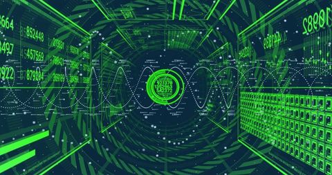 Virtual Data Tunnel with Neon Streaming Numbers and Waveforms