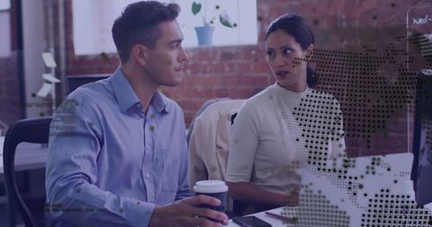 Business Technology Discussion Between Colleagues with Digital Interface