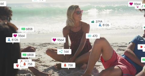 Sunny Beach Gathering with Social Media Icons