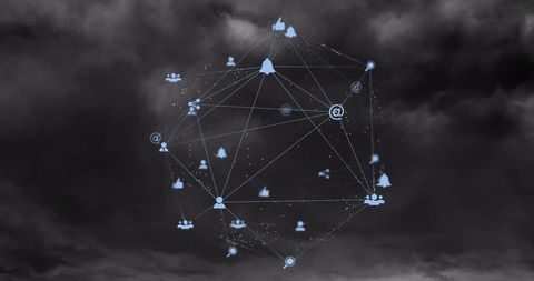 Network Connections Icons in Digital Stormy Sky Background