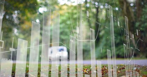 Financial Charts Overlaying Serene Natural Background