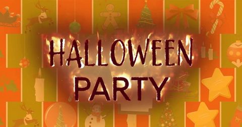 Halloween party invitation with bright holiday icon background