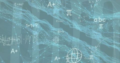Futuristic digital network with superimposed mathematical formulas