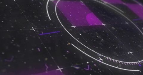 Displaying futuristic circular hud interface neon purple grid data visualization