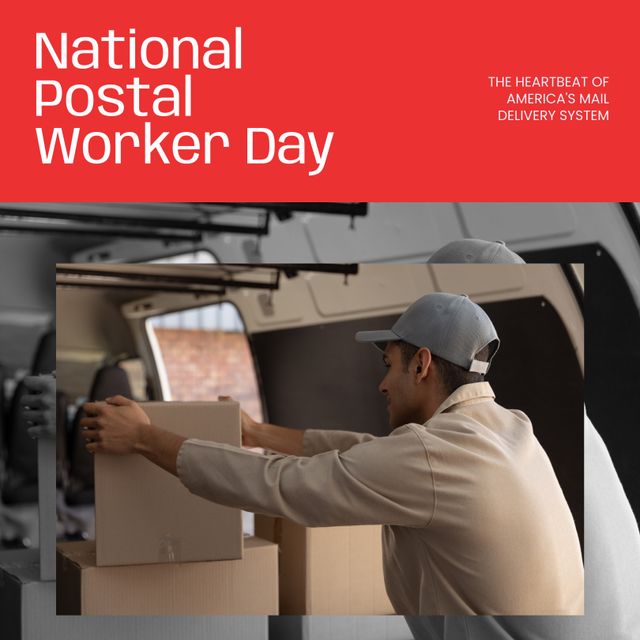 National Postal Worker Day Celebration with Caucasian Delivery Man Handling Package - Download Free Stock Templates Pikwizard.com