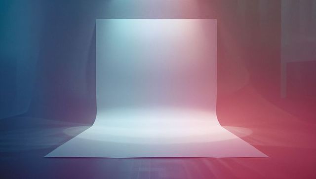 Ai-generated white curved backdrop with blue and red lighting