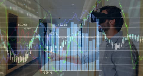 Person Exploring Virtual Reality Financial Data Analytics