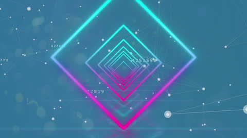 Futuristic Neon Geometry Networking on Digital Blue Background