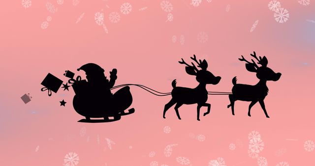 Silhouette of Santa's Sleigh with Reindeer and Falling Snow - Download Free Stock Images Pikwizard.com