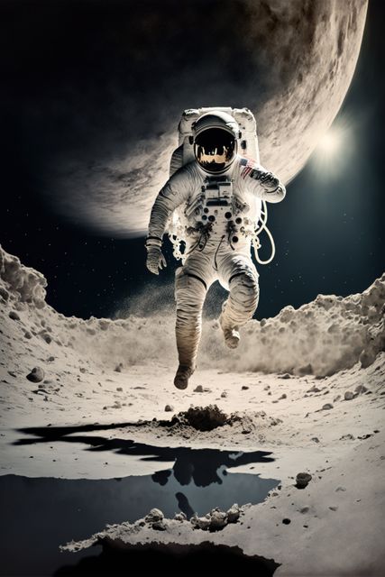 Astronaut exploring and floating on moon, created using generative ai technology - Download Free Stock Photos Pikwizard.com