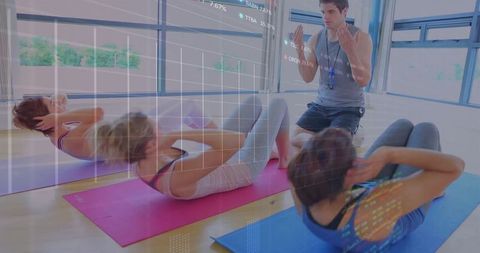 Training Session with Focus on Crunches and Data Analytics Overlay