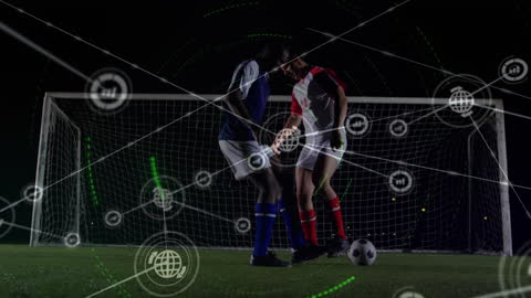 Diverse Athletes Engaged in Digital Innovation Soccer Match