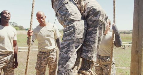 Soldier Climbing Rope in Outdoor Military Training Course - Download Free Stock Images Pikwizard.com