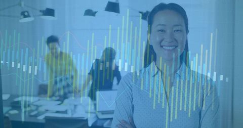 Confident Businesswoman with Data Analytics Overlay