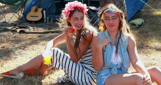 Two Young Women Enjoying Outdoors at a Summer Festival - Download Free Stock Images Pikwizard.com