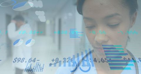 Thoughtful Female Doctor Analyzing Medical Data in Hospital