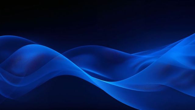 Translucent Blue Ribbon Waves Flowing Across Deep Navy Field – Futuristic Minimal Abstract