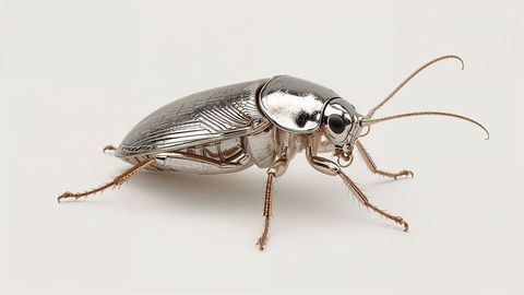 Metallic cockroach sculpture in minimalist design