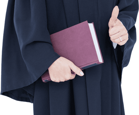 Transparent corporate lawyer gives thumbs up with a book