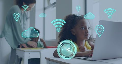 Young Girl Learning Online Representing Connectivity Concept