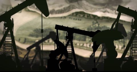 Pumpjacks Operating Against Banknote Background - Download Free Stock Images Pikwizard.com