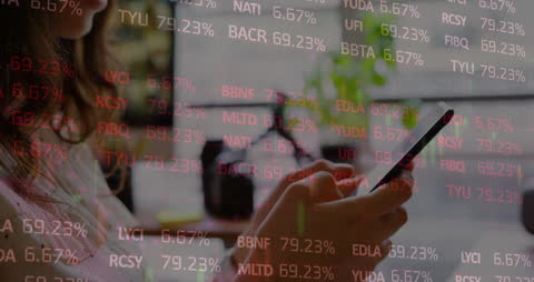 Woman Engaging with Market Data via Smartphone