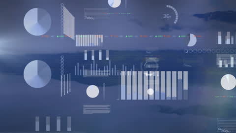 Financial Data Processing Overlay on Landscape Sky Background