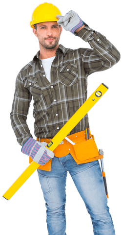 confident repairman with yellow spirit level on transparent background - Download Free Stock Videos Pikwizard.com