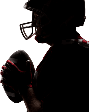 Silhouette of athlete holding football on transparent background