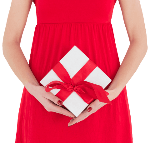 transparent woman in red dress holding gift box wrapped with ribbon - Download Free Stock Videos Pikwizard.com