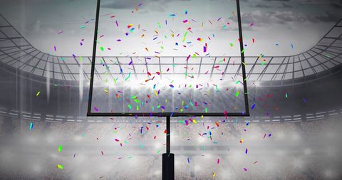 Colorful Confetti in Football Stadium Celebration Scene