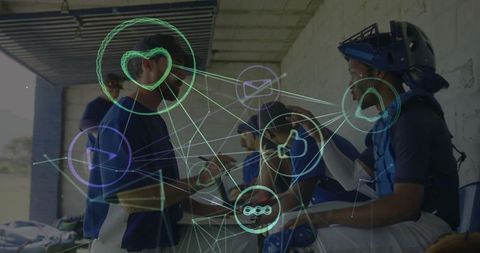 Coach guiding team strategy with digital overlay